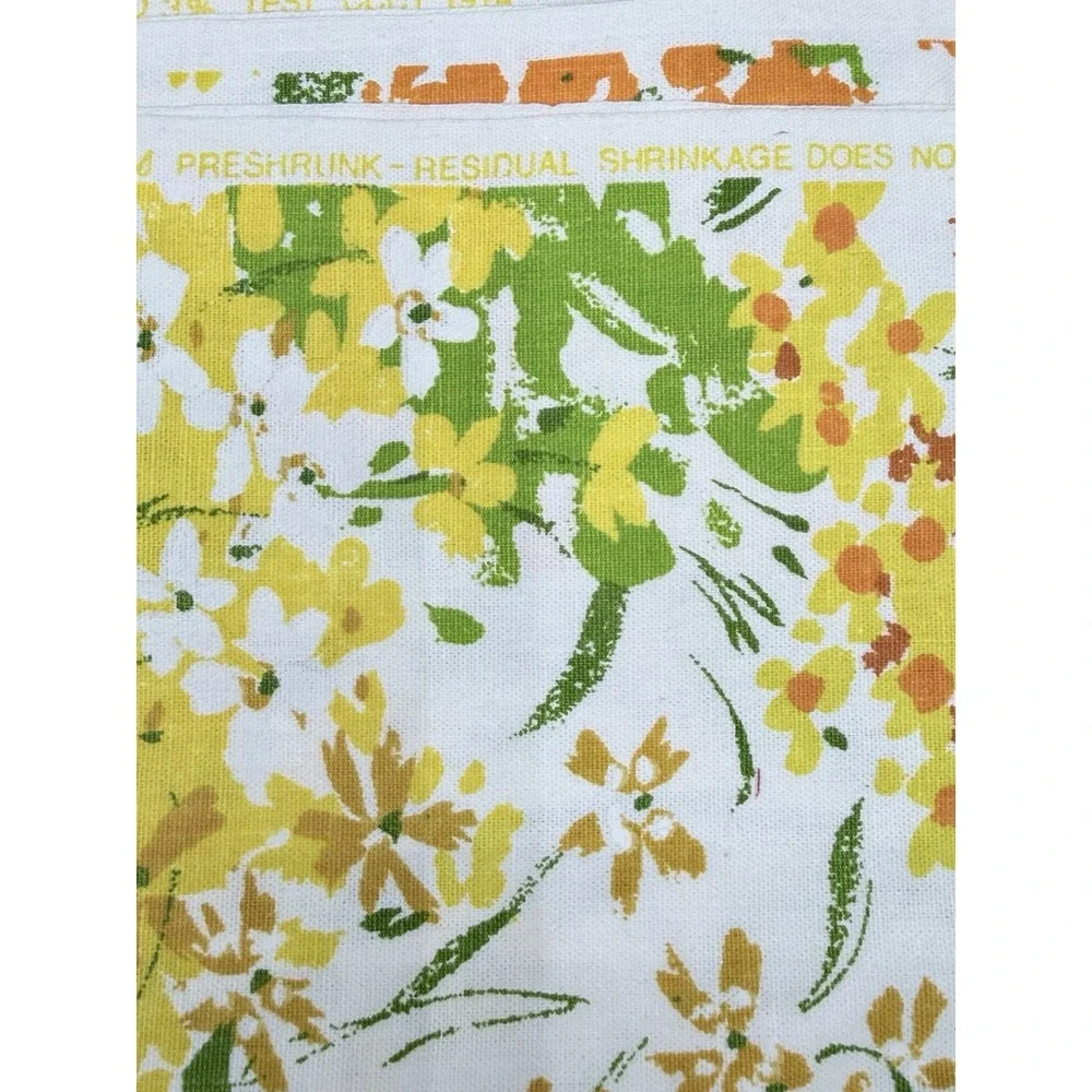 Vtg House N Home Fabric 45x67 Screen Print Floral Yellow Green MCM 70s Retro